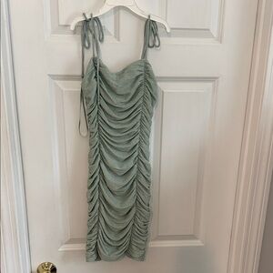 Jump Sage Green Ruched Mini Dress